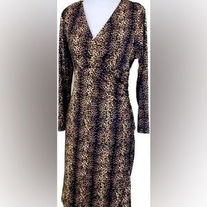 Leopard faux wrap dress, empire waist, side slit, size Medium, great condition